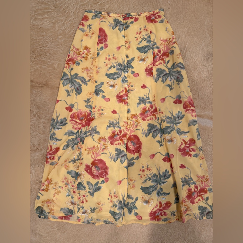 Telluride Clothing company Floral Yellow Midi button front Skirt